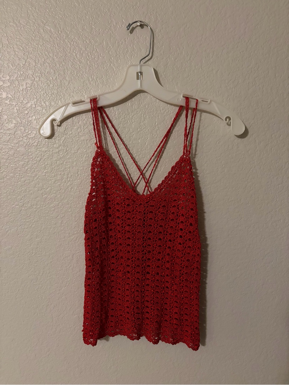 Vintage Handmade Crochet Red Strappy Crop Tank Top